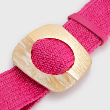Cinturon mujer elasticado rafia hebilla cuardrada curva